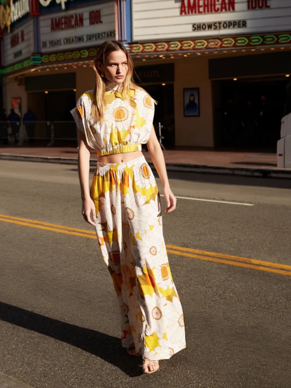 S/W/F Venice Brisk Wide-Leg Pull-On Sunflower Pant size M